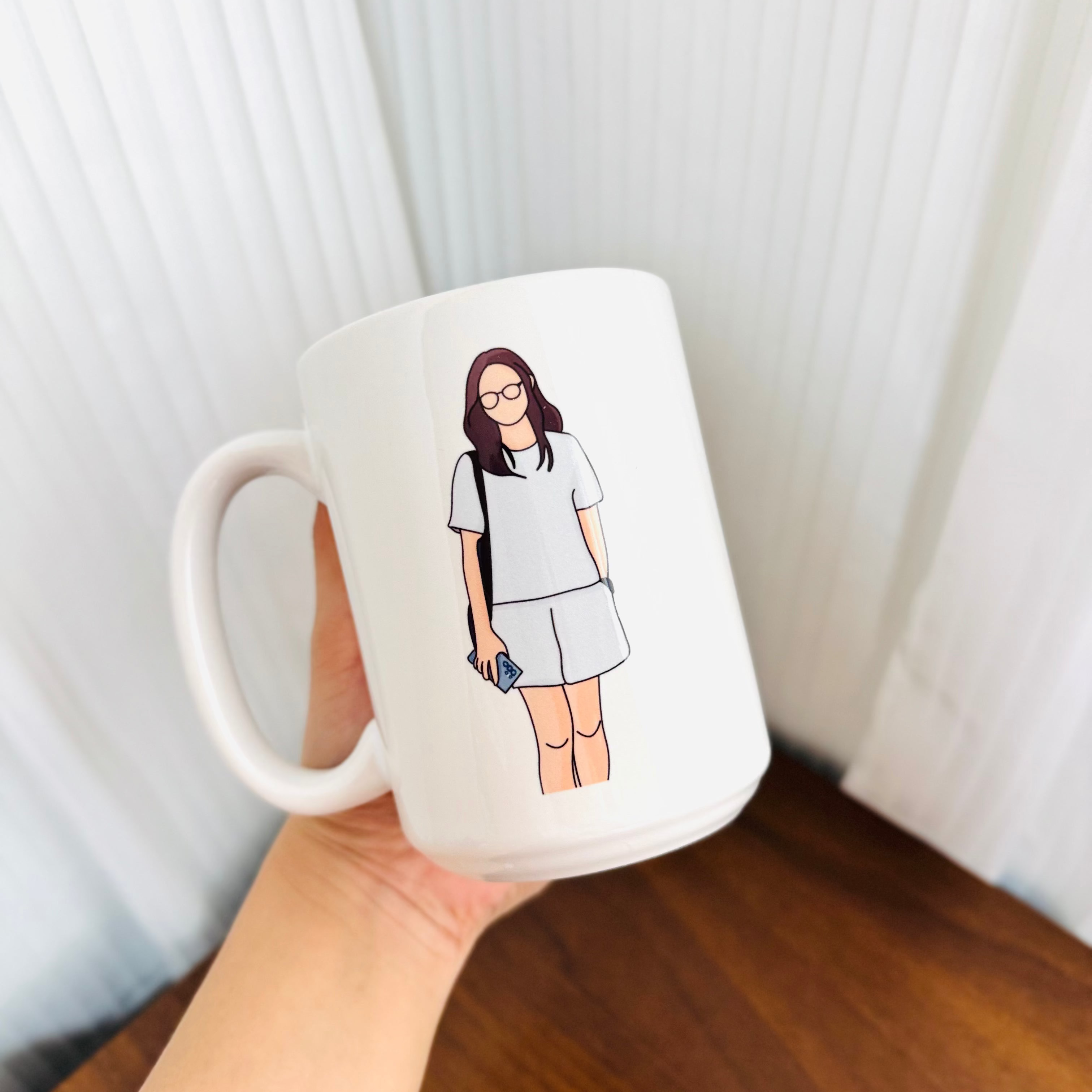Color Line Art Faceless Portrait Mug – White 15oz, Personalized Hand-Drawn Design