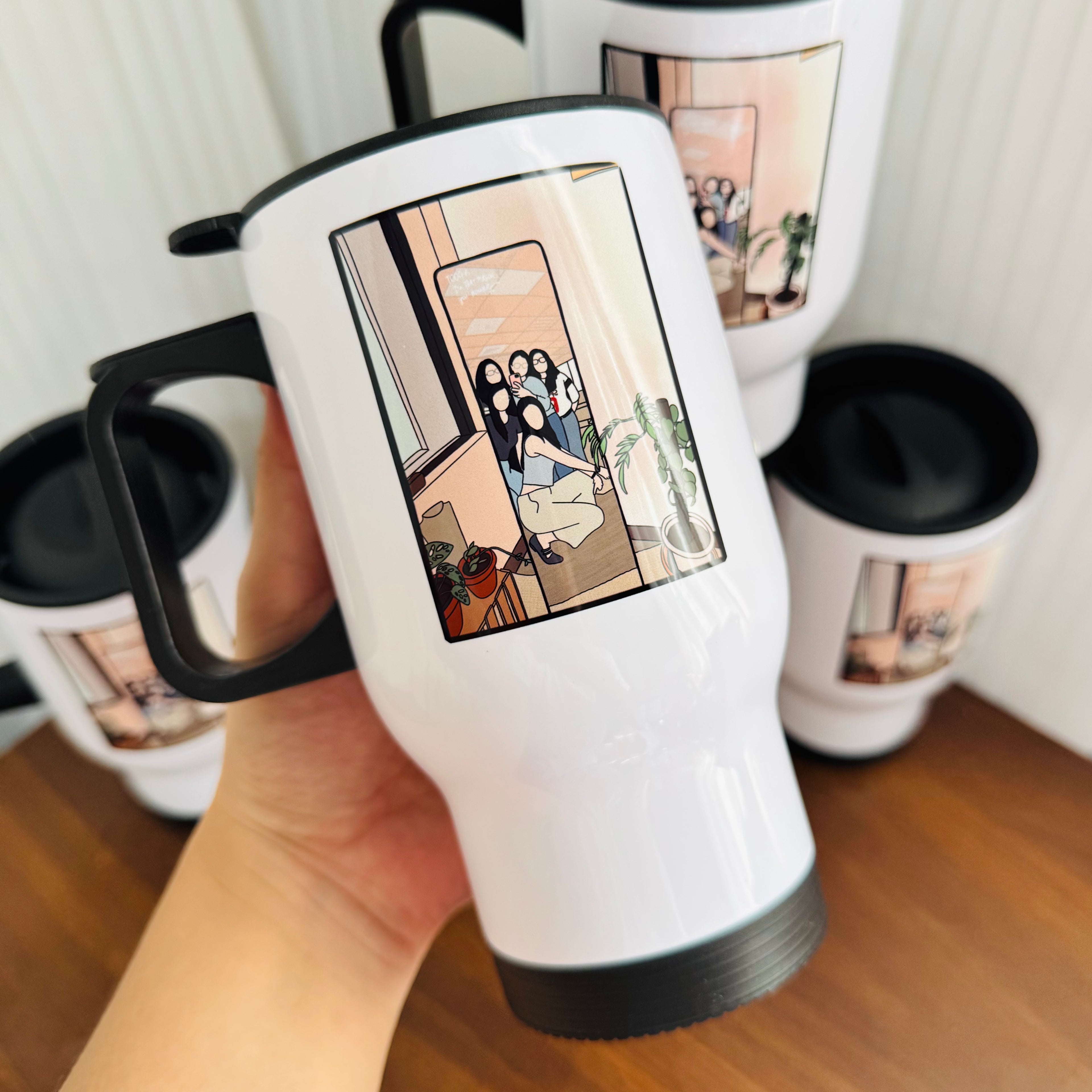 Color Line Art Faceless Portrait Mug – Travel Mug, Personalized Hand-Drawn Design