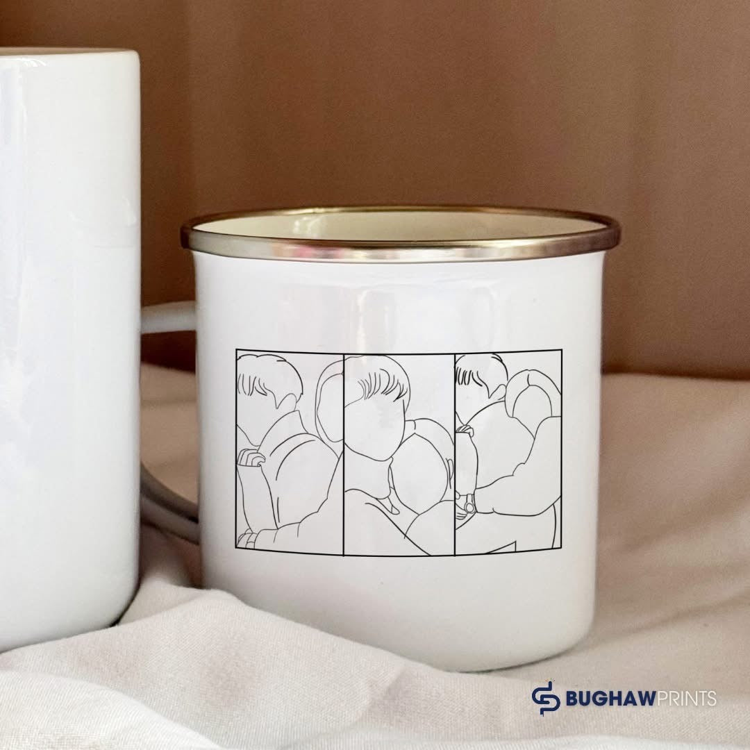 Black & White Line Art Faceless Portrait Mug – Enamel Mug 10oz, Personalized Hand-Drawn Design