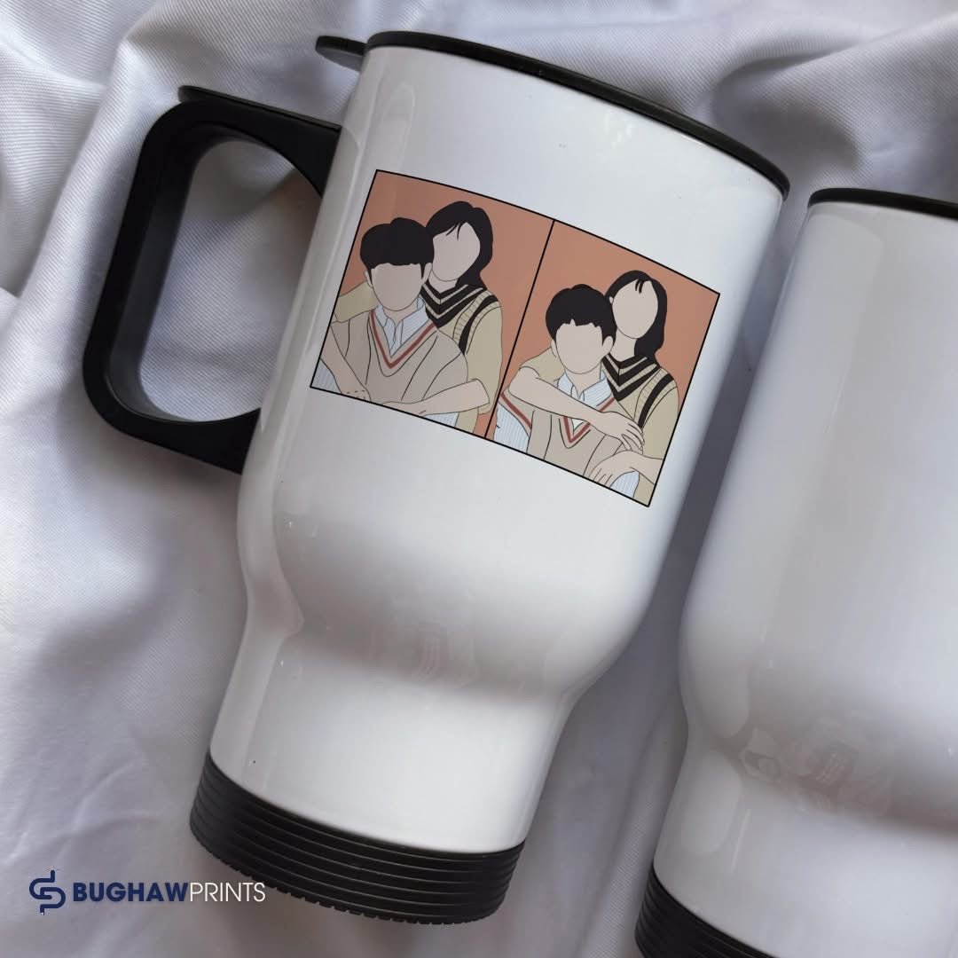 Color Line Art Faceless Portrait Mug – Travel Mug, Personalized Hand-Drawn Design