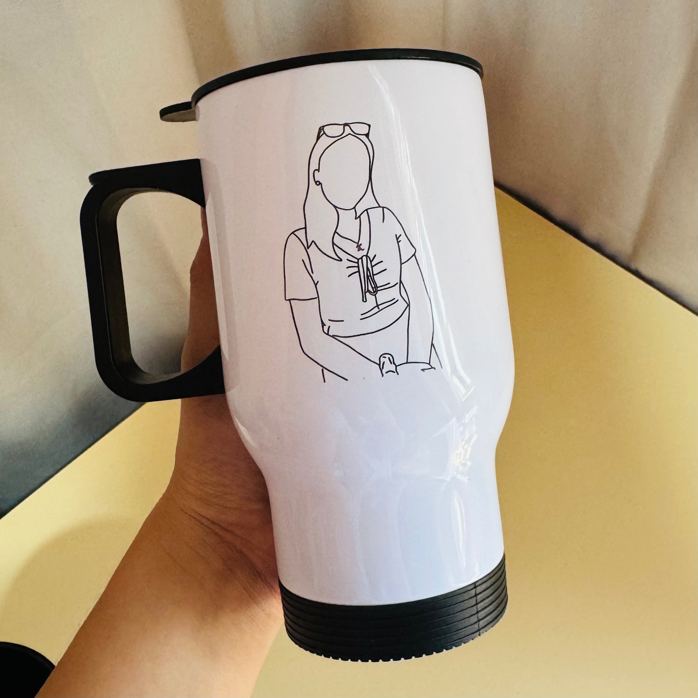 Black & White Line Art Faceless Portrait Mug – Travel Mug, Personalized Hand-Drawn Design