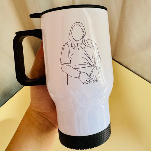 Black & White Line Art Faceless Portrait Mug – Travel Mug, Personalized Hand-Drawn Design