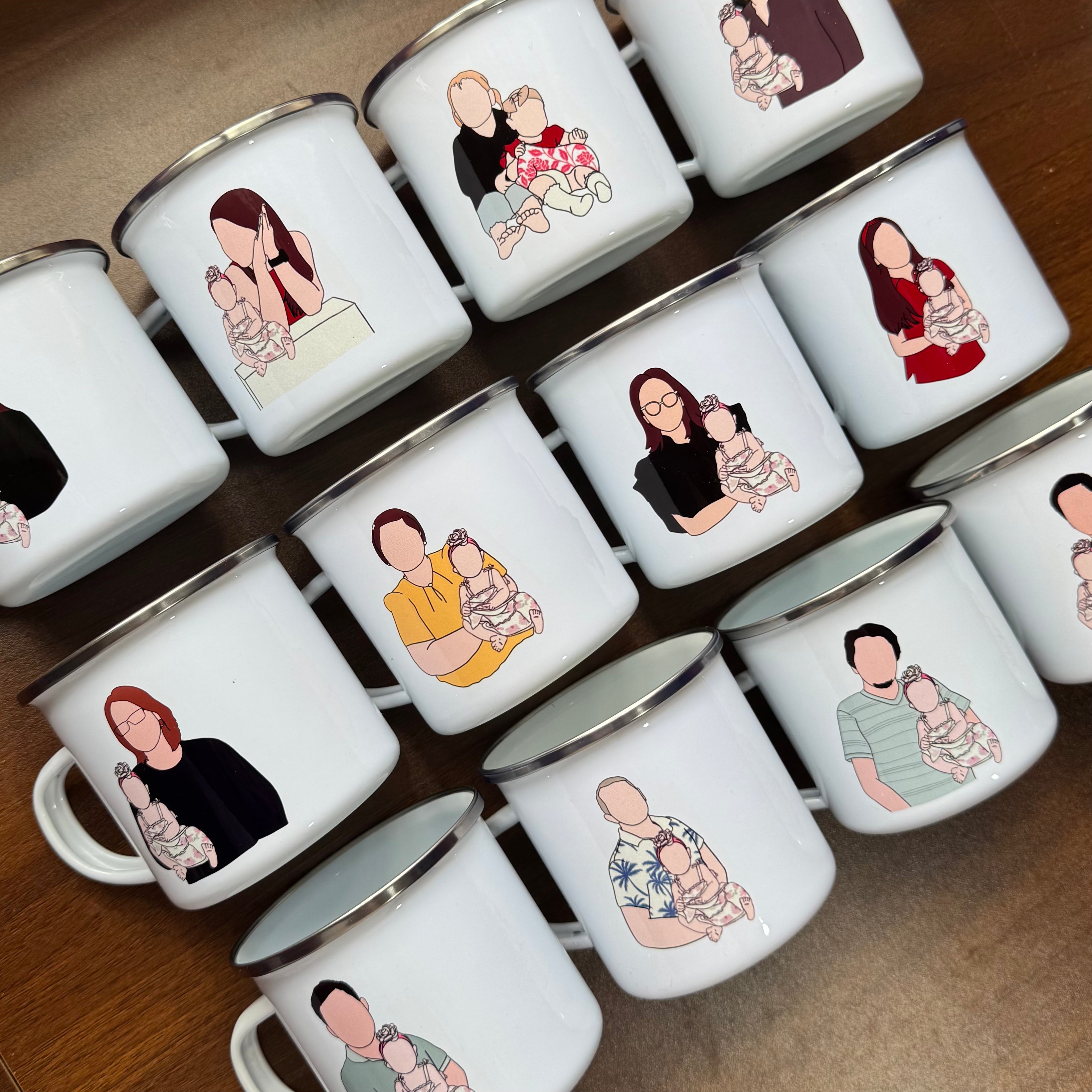 Color Line Art Faceless Portrait Mug – Enamel Mug, Personalized Hand-Drawn Design