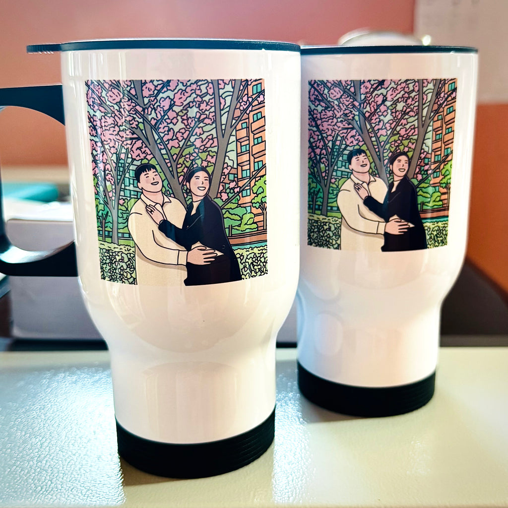 Cartoon Portrait Mug – Travel Mug, Personalized Hand-Drawn Design