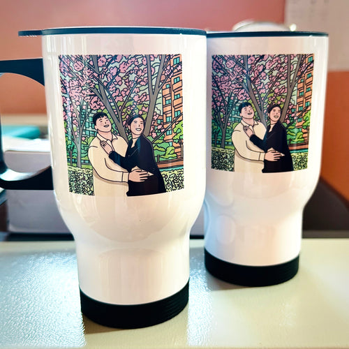 Cartoon Portrait Mug – Travel Mug, Personalized Hand-Drawn Design