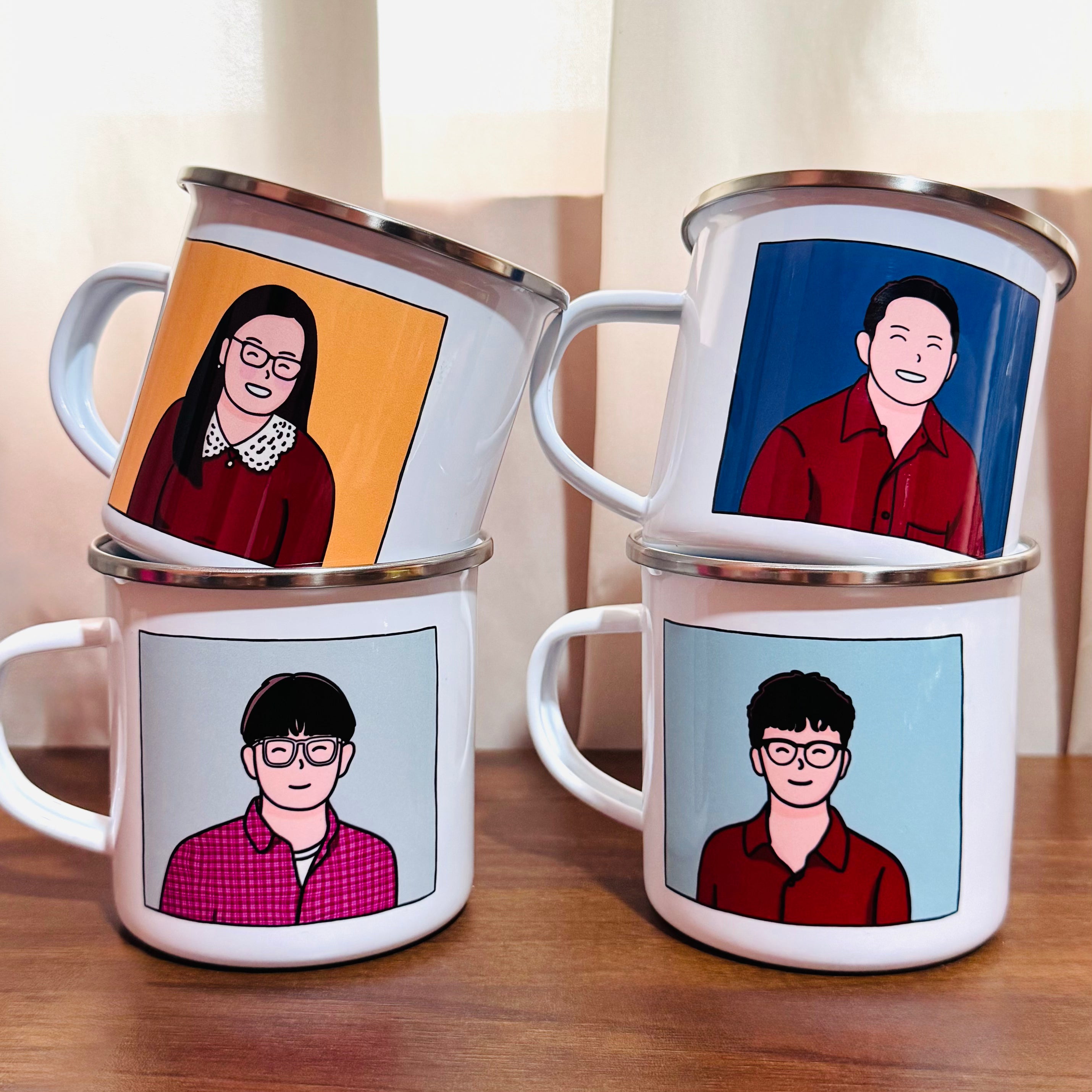 Cartoon Portrait Mug – Enamel Mug 10oz, Personalized Hand-Drawn Design