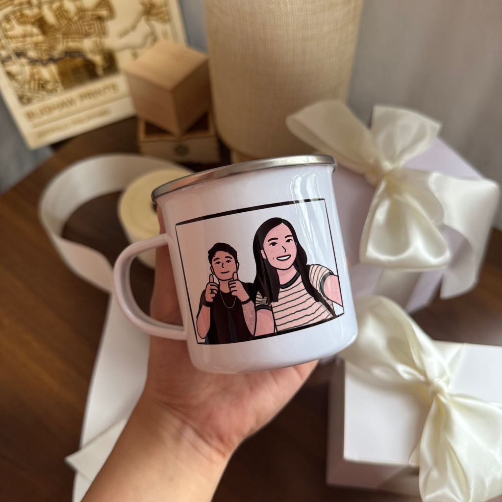 Cartoon Portrait Mug – Enamel Mug 10oz, Personalized Hand-Drawn Design