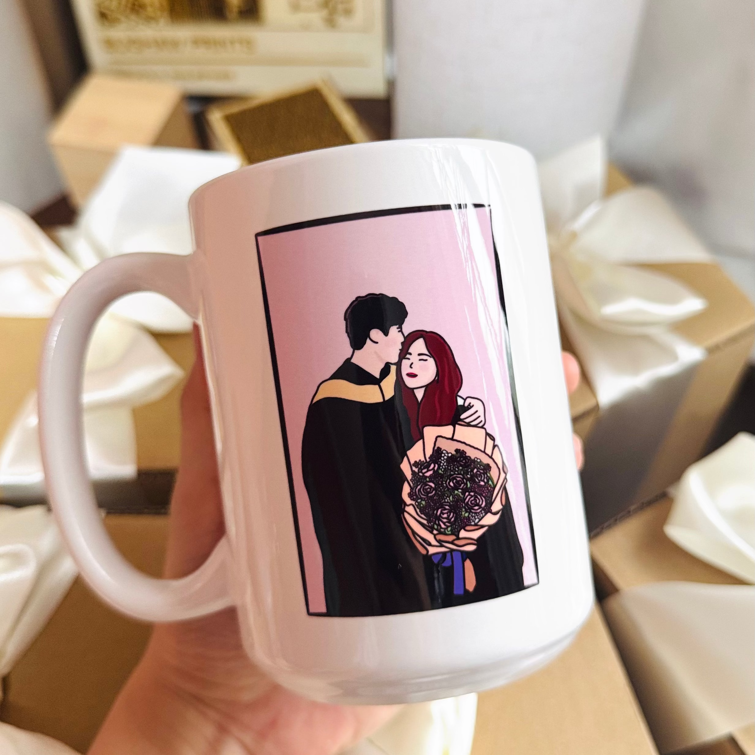 Cartoon Portrait Mug – White 15oz, Personalized Hand-Drawn Design