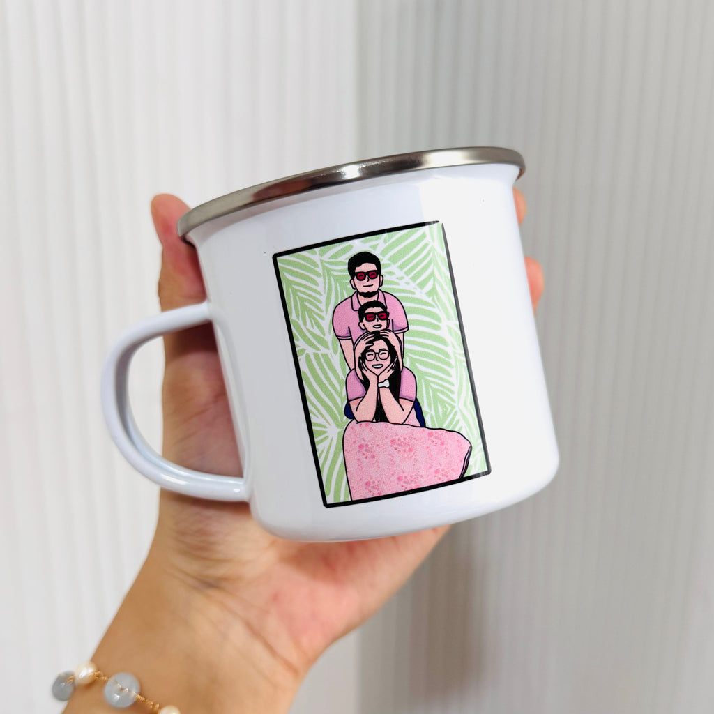 Cartoon Portrait Mug – Enamel Mug 10oz, Personalized Hand-Drawn Design